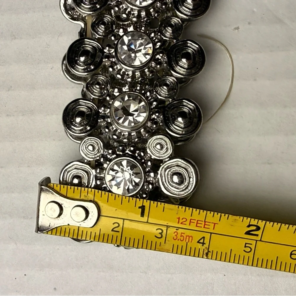 Vintage‎ Bracelet Stretchy Rhinestone Crystal Silver Tone Thick Party Sparkling - Picture 8 of 8